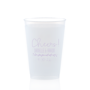 Raise a joyful toast with the Cheers! Wedding Date Cup. This festive cup starts the celebration off with a hearty “Cheers!” followed by the newlyweds' names, elegantly layered over a graceful branch. It’s the epitome of cheerful elegance—a sip above the rest!