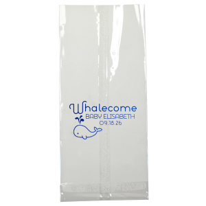 Personalized White Gift Bag with Shiny Turquoise Foil has a Whale graphic and is good for use in Animals, Birthday, Kid Birthday and Baby Shower themed parties and are a must-have for your next event—whatever the celebration!