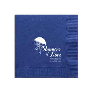 Personalized Honeydew Cocktail Napkin with Shiny Amethyst Foil has a Umbrella with Bow graphic and is good for use in Baby Shower and Bridal Shower themed parties and will make your guests swoon. Personalize your party's theme today.