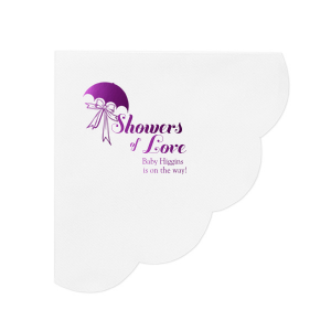 Personalized Honeydew Cocktail Napkin with Shiny Amethyst Foil has a Umbrella with Bow graphic and is good for use in Baby Shower and Bridal Shower themed parties and will make your guests swoon. Personalize your party's theme today.