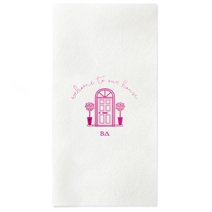 Our personalized Powder Blue Cocktail Napkin with Shiny Fuchsia Foil has a Door graphic and is good for use in Home themed parties and will impress guests like no other. Make this party unforgettable.