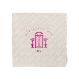 Our personalized Powder Blue Cocktail Napkin with Shiny Fuchsia Foil has a Door graphic and is good for use in Home themed parties and will impress guests like no other. Make this party unforgettable.