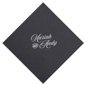 Choose a classic design for your next special occasion with the Romantic Stacked Script Napkin. The elegant and stylish napkin is perfect for weddings, anniversaries, engagements or any other social gathering function. Customize the design in your choice of colors to best match your event's vibes!