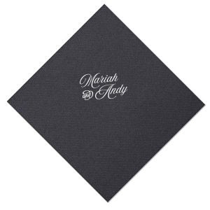 Choose a classic design for your next special occasion with the Romantic Stacked Script Napkin. The elegant and stylish napkin is perfect for weddings, anniversaries, engagements or any other social gathering function. Customize the design in your choice of colors to best match your event's vibes!