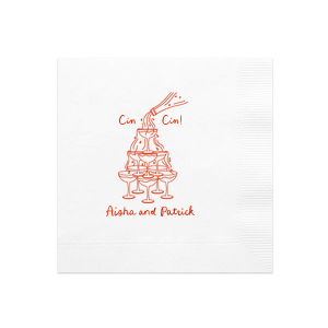 The  Cin Cin Champagne Tower Napkin will have you and guests exclaiming "cheers!" all night. The stylish napkin design is available in your choice of styles and color, perfect for weddings, anniversaries, birthdays or home entertainment.