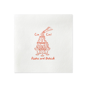 The  Cin Cin Champagne Tower Napkin will have you and guests exclaiming "cheers!" all night. The stylish napkin design is available in your choice of styles and color, perfect for weddings, anniversaries, birthdays or home entertainment.