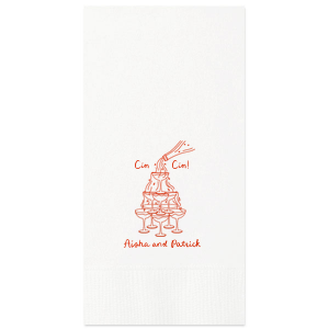 The  Cin Cin Champagne Tower Napkin will have you and guests exclaiming "cheers!" all night. The stylish napkin design is available in your choice of styles and color, perfect for weddings, anniversaries, birthdays or home entertainment.