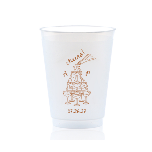Enjoy a new spin on our classic design with the Champagne Tower Initials Cup. Featuring the initials of the couple alongside a fabulous champagne tower, the sleek cup can be personalized in your choice of ink colors to make it unique as yourself!