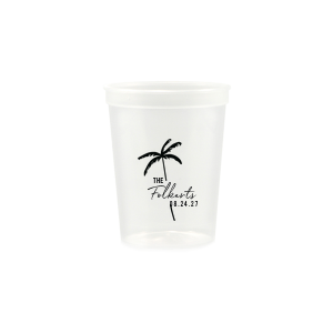 The Palm Tree Family Name Cup is an easy breezy choice for your next summertime party event. The sleek and stylish design features customizable text in the screen printed ink color of your choice. Fully functional while being highly stylish, the sturdy drinkware is perfect for family gatherings, weddings, or birthdays!