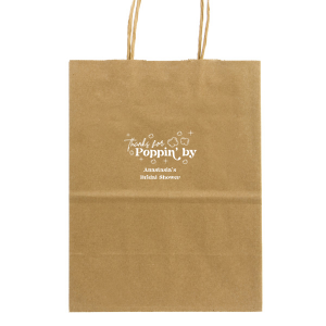 Send guests home with an unforgettable treat with the Thanks For Poppin' By Bag. Available in a variety of colors and style to best match your event's unique vibe, the sturdy and memorable bag is perfect for take home treats.