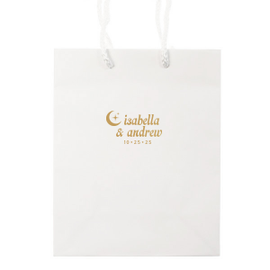 Shine bright with the Moon & Stars Couples Bag at your next special party event. Featuring customizable text in your choice of foil stamp colors and bag styles, easily personalize your design to best match your unique vibes!