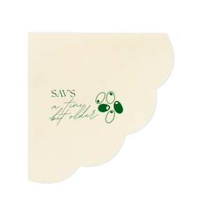 The Olive Birthday Scalloped Napkin is a classy and stylish addition to your next special birthday party! Featuring customizable text in the foil stamp color of your choice, the highly functional party napkin is perfect to celebrate you!