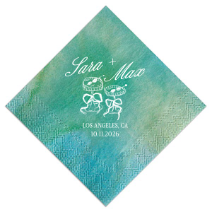 The Wedding Glass & Bow Napkin is the must have trendy design for your one of a kind lifetime event. Featuring hand-drawn bows tied around champagne glasses alongside customizable text in your choice of styles and colors to best personalize to your tastes.