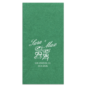 The Wedding Glass & Bow Napkin is the must have trendy design for your one of a kind lifetime event. Featuring hand-drawn bows tied around champagne glasses alongside customizable text in your choice of styles and colors to best personalize to your tastes.