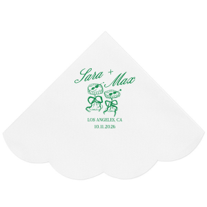 The Wedding Glass & Bow Napkin is the must have trendy design for your one of a kind lifetime event. Featuring hand-drawn bows tied around champagne glasses alongside customizable text in your choice of styles and colors to best personalize to your tastes.