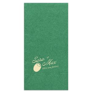 For your once in a life time special event you can't go wrong with the Olive You Forever Napkin. Cheekily express your devotion to one another with the trendy design in your choice of colors and styles.