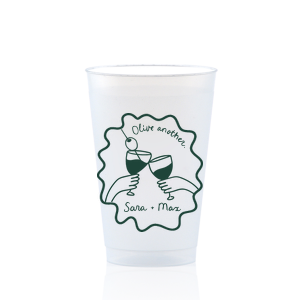 Celebrate one of a kind memories with the Olive Another Cheers Cup! The cheeky yet trendy design features a hand-drawn pair of cheersing glasses within a ribbon frame. Customize the design with your choice of text and foil stamp colors to best match your taste.