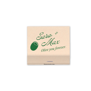 The Olive You Forever Matchbook makes for a great memento to share with your friends and loved ones. Customize the classy design in your choice of foil stamp and paper colors to create a unique keepsake for your next engagement, wedding, or anniversary party!