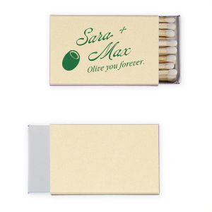 The Olive You Forever Matchbook makes for a great memento to share with your friends and loved ones. Customize the classy design in your choice of foil stamp and paper colors to create a unique keepsake for your next engagement, wedding, or anniversary party!