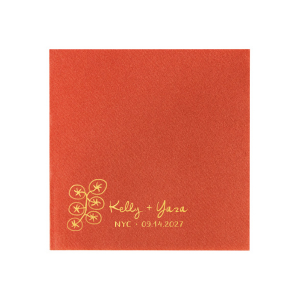 Stand out from the bunch with the Tomato Vine Couple Napkin. The hand drawn design features customizable text in the foil stamp color of your choice. Alongside a variety of napkin colors and styles, this design is perfect for personalizing summertime engagements, anniversaries, weddings or any other special occasion. 