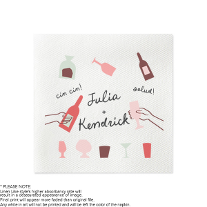 Celebrate one of a kind occasions alongside friends with the Cin Cin! Salud! Full Color Napkin. The full color ink printed napkin features customizable text 