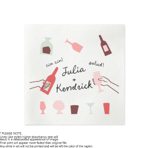 Celebrate one of a kind occasions alongside friends with the Cin Cin! Salud! Full Color Napkin. The full color ink printed napkin features customizable text 
