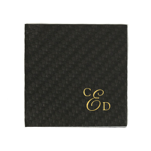 The Elegant Artistic Initials Statement Napkin features a stylishly angled monogram, combining understated block letters for the first and last initials with a strikingly large, swirling script for the middle initial. This design artfully emphasizes the last name, creating a sophisticated and memorable statement.