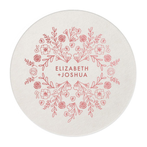 Rest your drinks upon the Floral Bouquet Wedding Coaster, lavishly adorned with a hand-drawn floral wreath. At its heart, the couple’s names bloom, turning each coaster into a canvas of elegance for your wedding celebration.