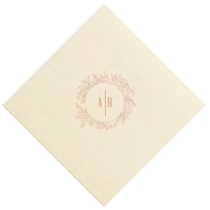Grace your celebration with the Floral Frame Initials Napkin, elegantly bordered by a lush, hand-drawn floral wreath. The modern initials, divided by a crisp vertical line, offer a sophisticated focal point, marrying natural beauty with contemporary design.