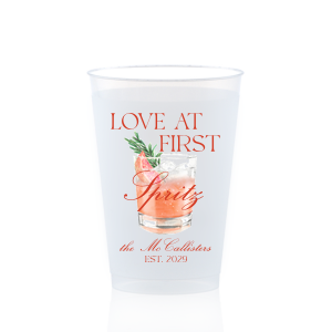 Add a bit of bubbliness to your next party event with the Love At First Spritz Full Color Cup. The fun and vibrant full color design is screen printed with your choice of customizable text to best match your party's unique vibes.