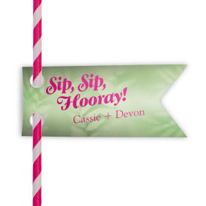 Raise a toast with every sip using the Sip Sip Hooray Wedding Straw Tag. Shaped like a jubilant flag, it transforms each drink into a celebration. With "Sip Sip Hooray" leading the cheer and the couple’s names elegantly displayed, it's a spirited touch for any festive occasion!