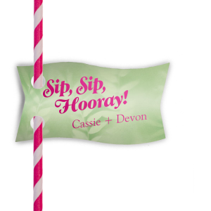 Raise a toast with every sip using the Sip Sip Hooray Wedding Straw Tag. Shaped like a jubilant flag, it transforms each drink into a celebration. With "Sip Sip Hooray" leading the cheer and the couple’s names elegantly displayed, it's a spirited touch for any festive occasion!