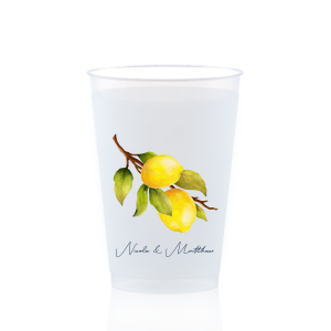 This custom cup adds a special flair to your wedding day. Featuring an image of a lemon, you can personalize a full color cup with your names on your wedding day. 