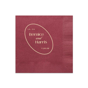 Create a sense of inclusion with the stylish Ringed Couple Names Napkin at your next special occasion. The stylish and functional napkin is perfect for weddings, engagements, home entertainment and so much more. Customize the product with your choice of text and colors to best represent your unique union! Featured in our Burgundy Wedding theme, match your special occasion with any number of stylish products to create a cohesive vision. 