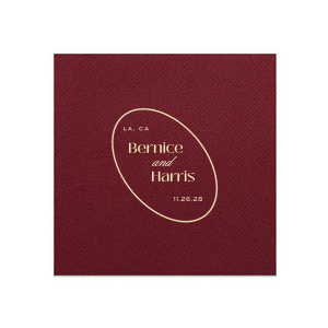 Create a sense of inclusion with the stylish Ringed Couple Names Napkin at your next special occasion. The stylish and functional napkin is perfect for weddings, engagements, home entertainment and so much more. Customize the product with your choice of text and colors to best represent your unique union! Featured in our Burgundy Wedding theme, match your special occasion with any number of stylish products to create a cohesive vision. 