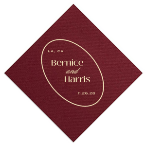 Create a sense of inclusion with the stylish Ringed Couple Names Napkin at your next special occasion. The stylish and functional napkin is perfect for weddings, engagements, home entertainment and so much more. Customize the product with your choice of text and colors to best represent your unique union! Featured in our Burgundy Wedding theme, match your special occasion with any number of stylish products to create a cohesive vision. 
