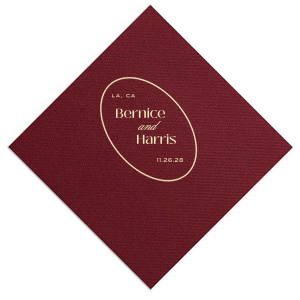 Create a sense of inclusion with the stylish Ringed Couple Names Napkin at your next special occasion. The stylish and functional napkin is perfect for weddings, engagements, home entertainment and so much more. Customize the product with your choice of text and colors to best represent your unique union! Featured in our Burgundy Wedding theme, match your special occasion with any number of stylish products to create a cohesive vision. 