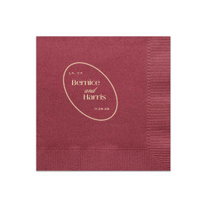 Create a sense of inclusion with the stylish Ringed Couple Names Napkin at your next special occasion. The stylish and functional napkin is perfect for weddings, engagements, home entertainment and so much more. Customize the product with your choice of text and colors to best represent your unique union! Featured in our Burgundy Wedding theme, match your special occasion with any number of stylish products to create a cohesive vision. 