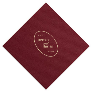 Create a sense of inclusion with the stylish Ringed Couple Names Napkin at your next special occasion. The stylish and functional napkin is perfect for weddings, engagements, home entertainment and so much more. Customize the product with your choice of text and colors to best represent your unique union! Featured in our Burgundy Wedding theme, match your special occasion with any number of stylish products to create a cohesive vision. 