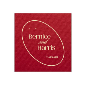Create a sense of inclusion with the stylish Ringed Couple Names Napkin at your next special occasion. The stylish and functional napkin is perfect for weddings, engagements, home entertainment and so much more. Customize the product with your choice of text and colors to best represent your unique union! Featured in our Burgundy Wedding theme, match your special occasion with any number of stylish products to create a cohesive vision. 