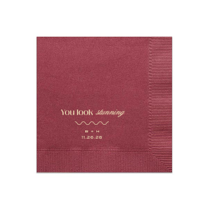 The You Look Stunning Napkin is sure to delight and stun all guests at your next party event. The customizable napkins are averrable in your choice of colors, featuring personalized text to best share your heart-felt message. Featured in our Burgundy Wedding theme, match your special occasion with any number of stylish products to create a cohesive vision. 