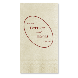 The Ringed Couple Names Guest Towel is perfect for elevating your party with the personalized touch every host desires. Customize the design to match your special event's unique vibe, creating a bespoke product that will be remembered for ages! Featured in our Burgundy Wedding theme, match your special occasion with any number of stylish products to create a cohesive vision. 