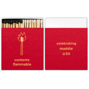 If you are throwing a birthday party and looking for a custom, trendy, and minimalist party favor, Minimalist Birthday Matches are for you! Featuring a hand drawn graphic of a lit match, this modern party favor will be beloved by your guests. 