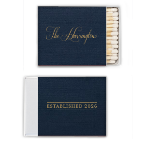 The Family Name Established Year Match design radiates sophistication and tradition. The family name is artfully crafted on the front in an opulent, flourished script. The back presents the anniversary year, blending elegance with a sense of history.