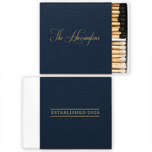 The Family Name Established Year Match design radiates sophistication and tradition. The family name is artfully crafted on the front in an opulent, flourished script. The back presents the anniversary year, blending elegance with a sense of history.