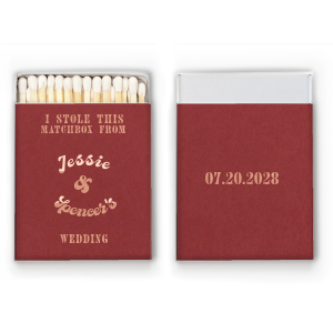 Spark conversation and smiles with the I Stole This Matchbox from Your Wedding Matchbox, a playful memento featuring "I stole this matchbox from (your names) wedding" alongside your personalized names and date. A cheeky treasure for your wedding guests to cherish.