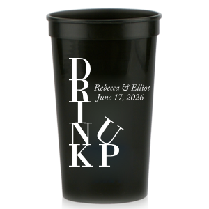 Cheers to creativity with the Drink Up Cup—a design that's as smart as it is stylish. The bold, vertically stacked 'DRINK' meets a jaunty 'UP,' capturing the spirit of celebration. Accompanied by the couple's names and special date, it's the perfect blend of fun and personalized elegance for any toast-worthy occasion.