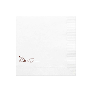 The Couples Script Last Name Napkin is perfect for any type of special event, from weddings, to engagements, anniversaries or even home entertainment. The elegantly designed napkin is customizable with your choice of text as well as foil and napkin color. Personalize your next momentous occasion to the fullest!