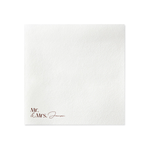 The Couples Script Last Name Napkin is perfect for any type of special event, from weddings, to engagements, anniversaries or even home entertainment. The elegantly designed napkin is customizable with your choice of text as well as foil and napkin color. Personalize your next momentous occasion to the fullest!