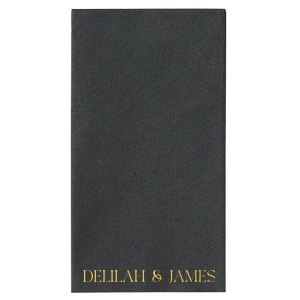 Bring an air of elegance to your next party event with the Deluxe Couples Name Napkin. Customize the text with your choice of color and napkin style to elevate your function to the next level. The napkin design is perfect for momentous weddings, important anniversaries or even cozy home entertainment. 